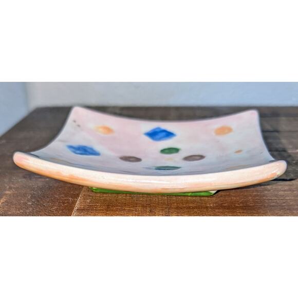 Handmade Small Square Plate Trinket Dish Incense Burning Tray Pink 4.5 inches - Picture 2 of 3